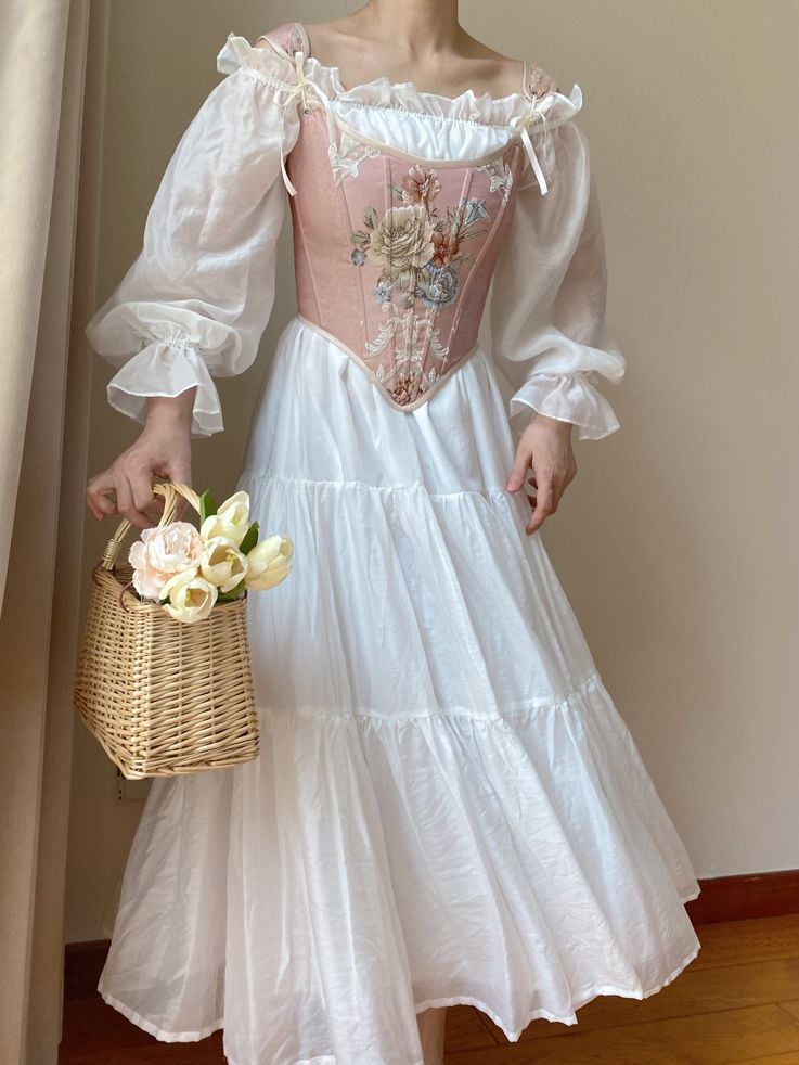 Pink Floral Scoop Neckline Corset