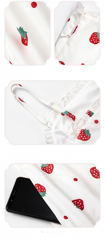 and White JSK Sweet Dress Polka Dots Summer Lolita Strawberry Sun Print