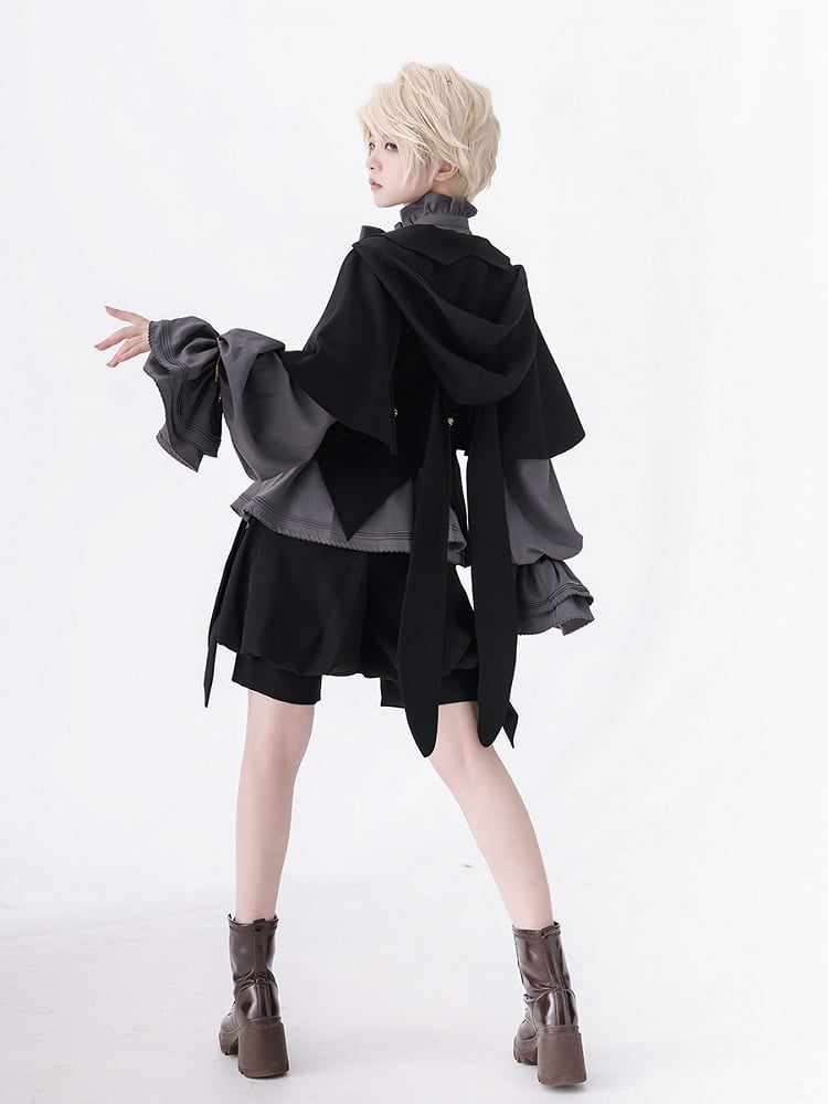 Ears Black Bunny Jacket Ouji Hood Oversized with Fashion