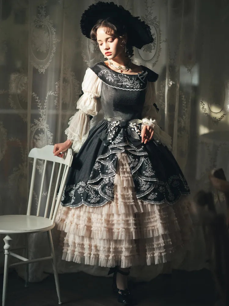 Lily Embroidery Dress Beige Lolita Valley of Black Classic the