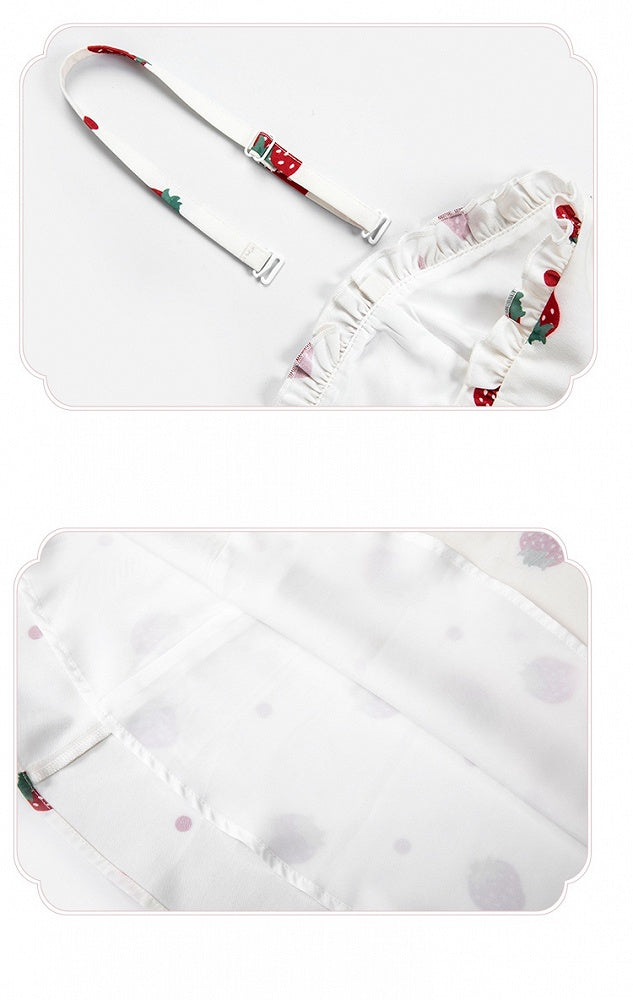 and White JSK Sweet Dress Polka Dots Summer Lolita Strawberry Sun Print