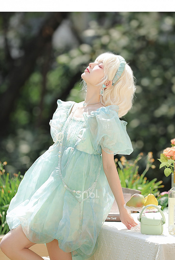 Green Short/Long Sleeves Short Bow with Sweet Detachable Version Dress Big