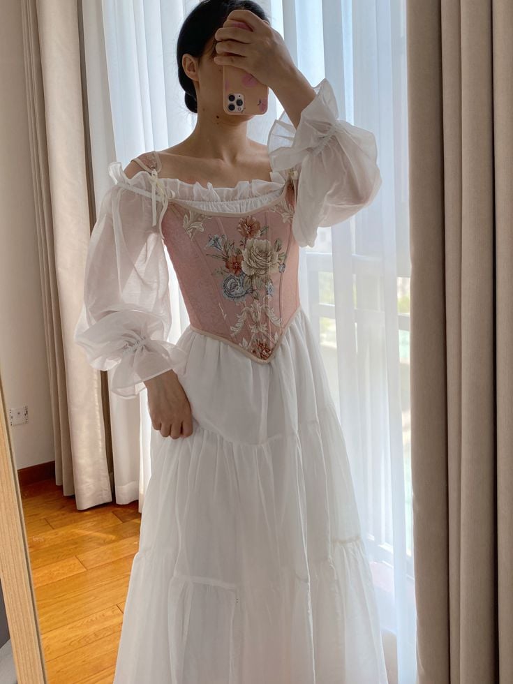 Pink Floral Scoop Neckline Corset