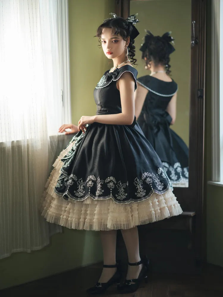 Lily Embroidery Dress Beige Lolita Valley of Black Classic the