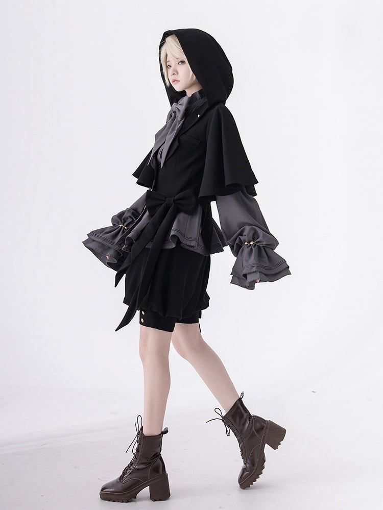 Lolita Shirt Grau Poet Ärmel Rüschen Mode Ouji Ausschnitt Bischof