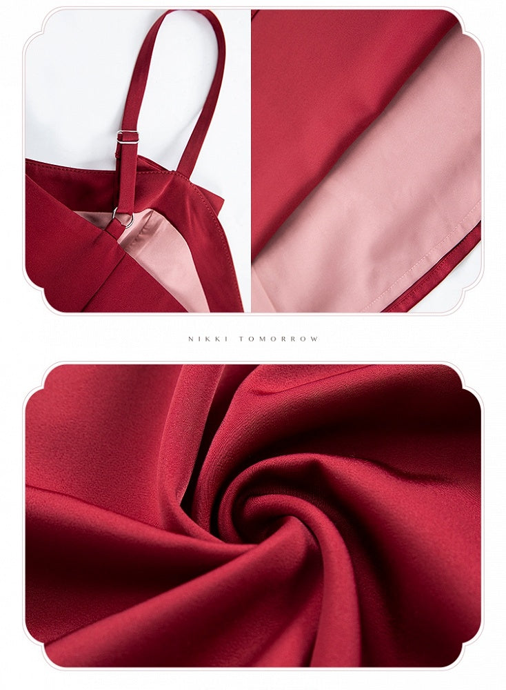 Spaghetti Waist Straps Elegant Dress Fit Red Slim