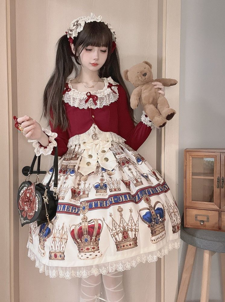 Christmas Lace Bow-Detailed Cropped Vibes Cardigan Red