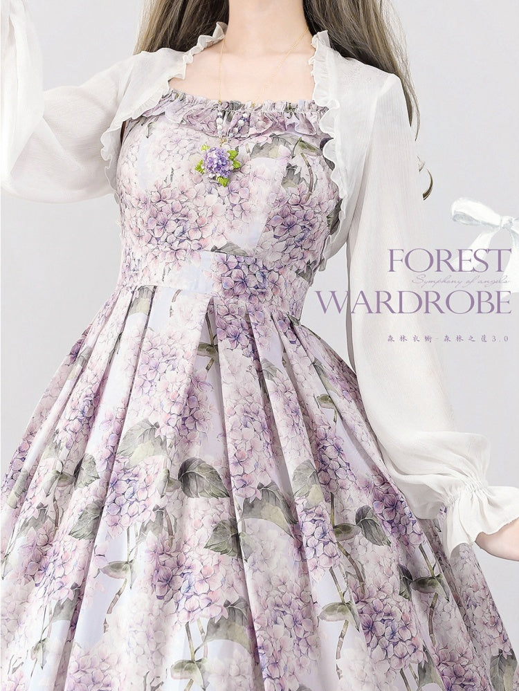 Purple Hydrangea Print Jumper Skirt Dress