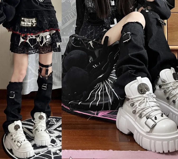 Studs Platforms White Decorated Punk Lolita Skull PU Star