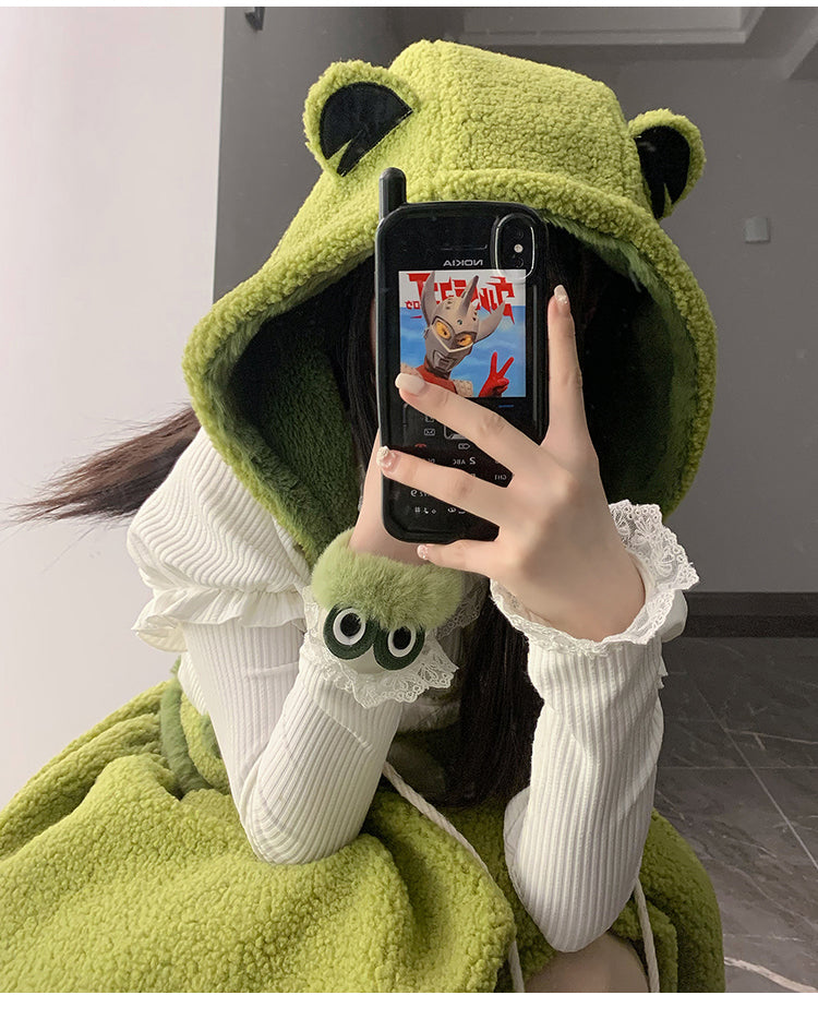 Little Frog Green Bubble Skirt Fleece Winter Overall Dress
