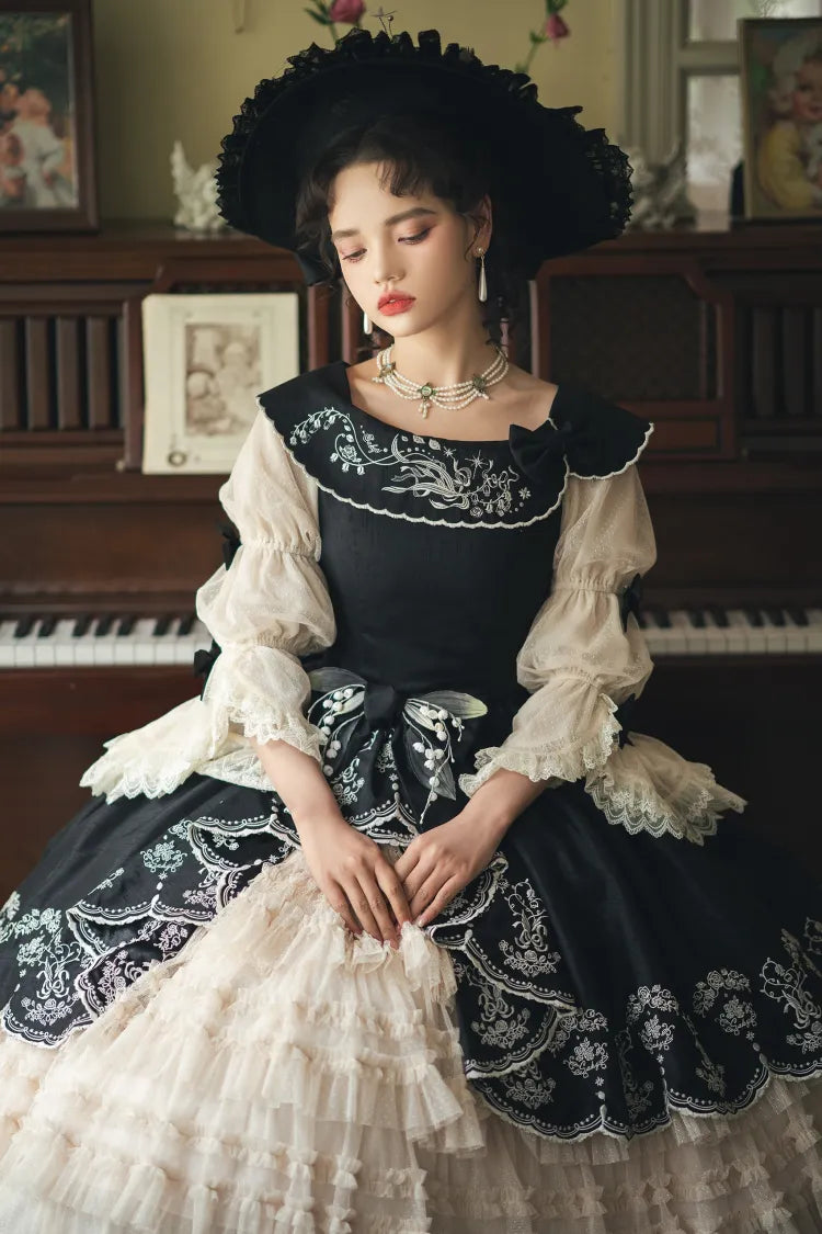 Lily Embroidery Dress Beige Lolita Valley of Black Classic the