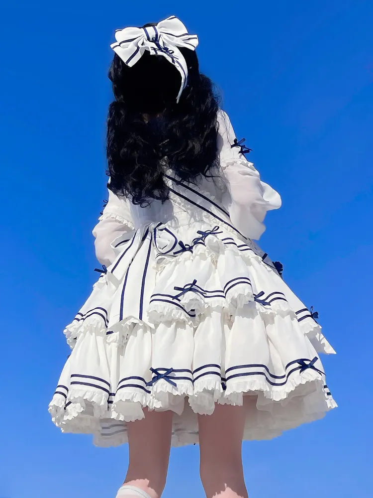Full Sailor Lolita Skirt Set Summer Dress Tiered White OP