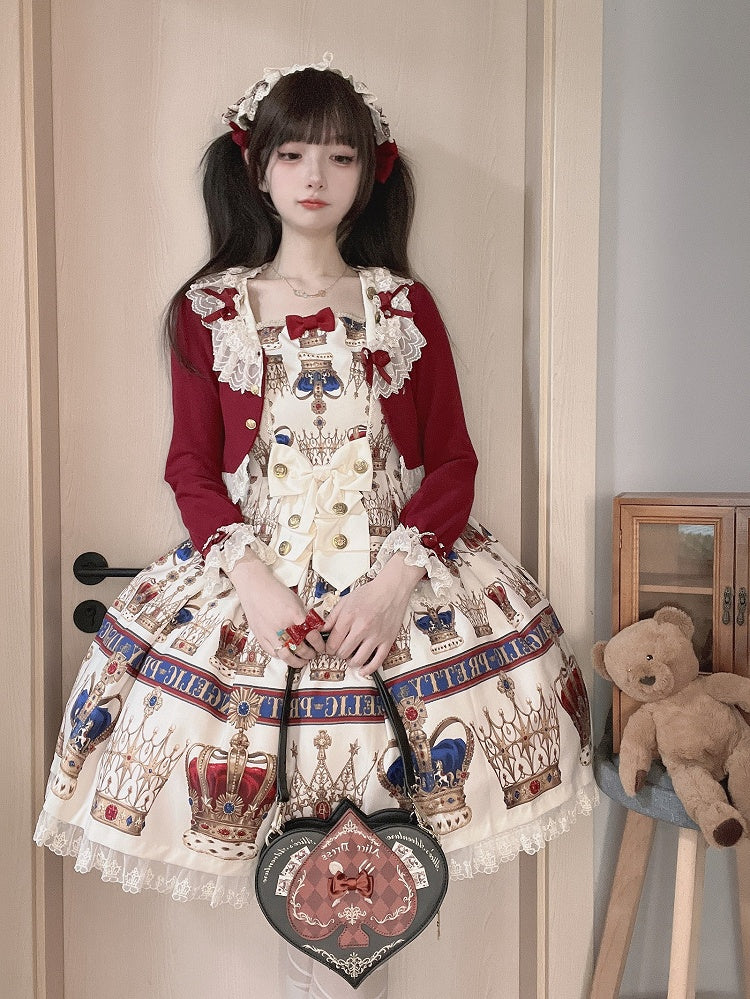 Christmas Lace Bow-Detailed Cropped Vibes Cardigan Red