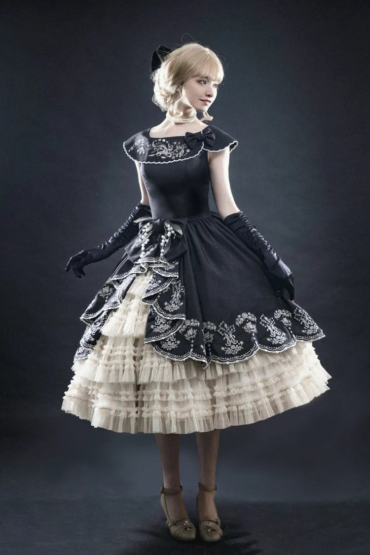 Lily Embroidery Dress Beige Lolita Valley of Black Classic the