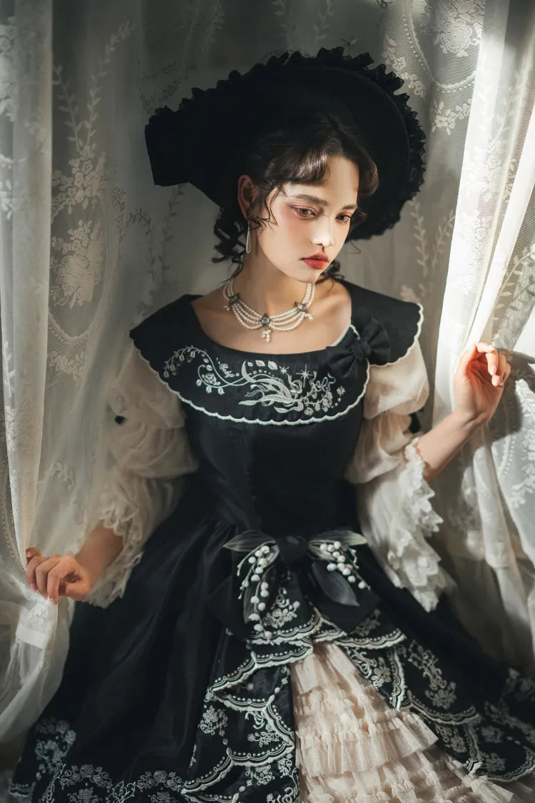 Lily Embroidery Dress Beige Lolita Valley of Black Classic the