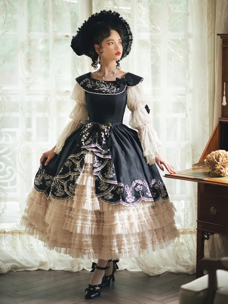 Lily Embroidery Dress Beige Lolita Valley of Black Classic the