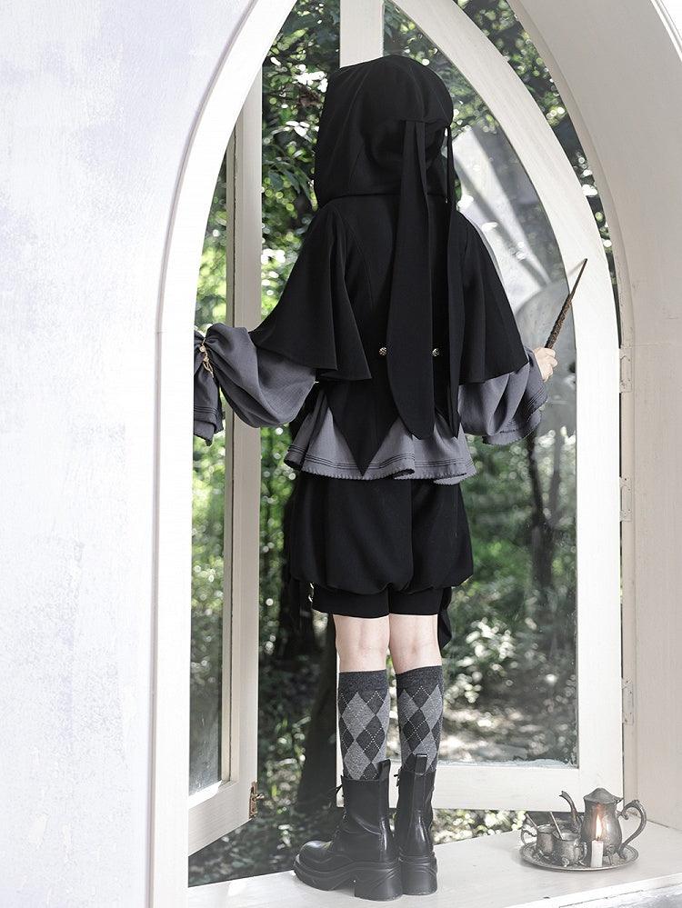 Lolita Shirt Grau Poet Ärmel Rüschen Mode Ouji Ausschnitt Bischof