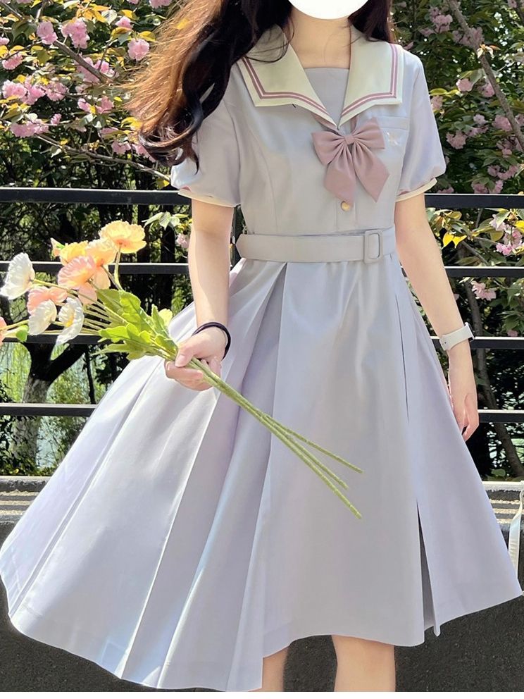 Purple Sailor Collar Uniform Light Dress Belt JK with Embroidered
