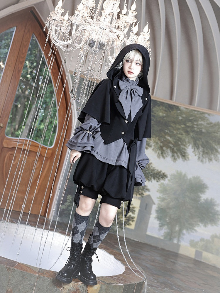 Lolita Shirt Grau Poet Ärmel Rüschen Mode Ouji Ausschnitt Bischof