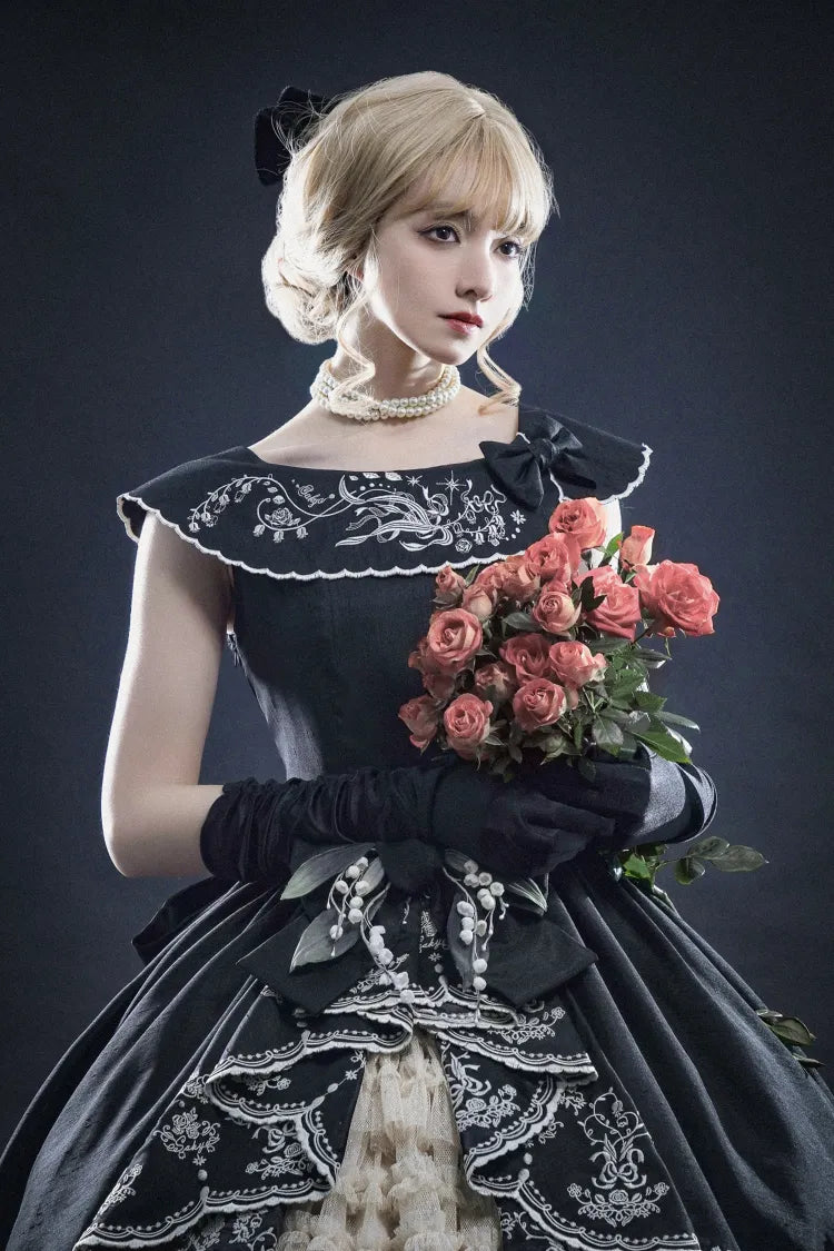 Lily Embroidery Dress Beige Lolita Valley of Black Classic the