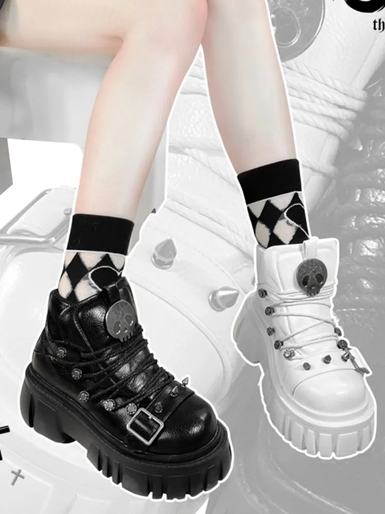Studs Platforms White Decorated Punk Lolita Skull PU Star