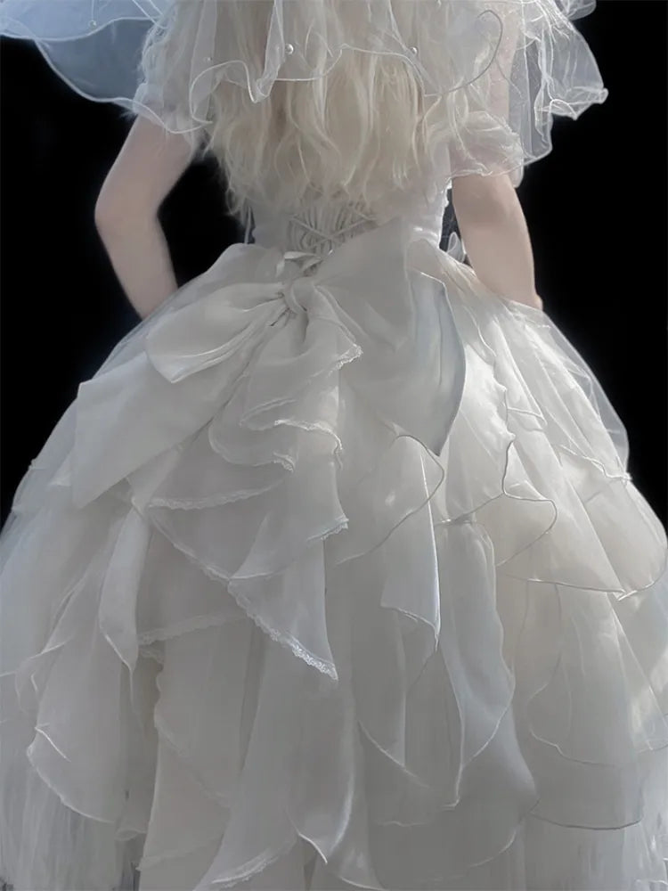 JSK Cascading Corset Layered Princess White Shiro Ruffle Lolita Skirt Trim Dress