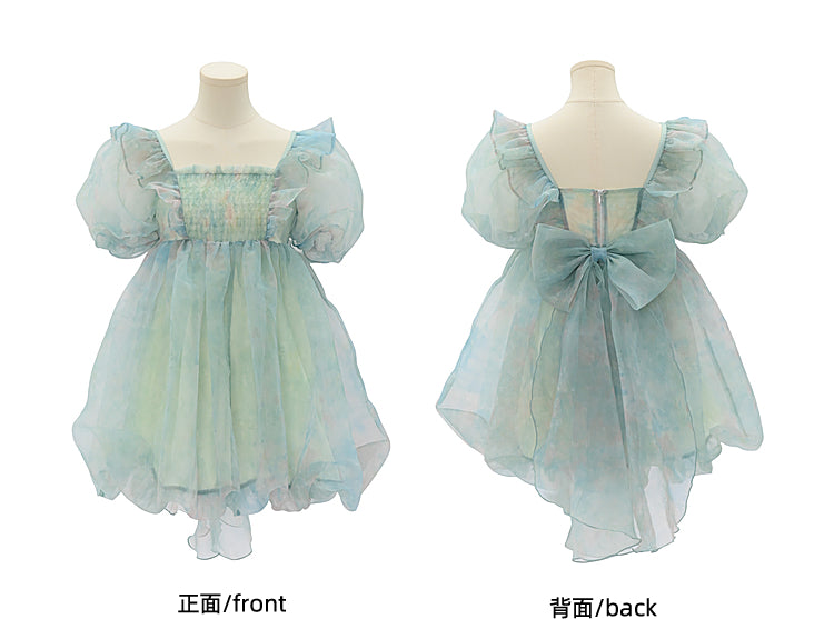 Green Short/Long Sleeves Short Bow with Sweet Detachable Version Dress Big