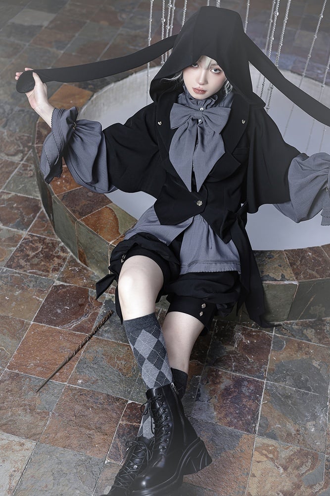 Ears Black Bunny Jacket Ouji Hood Oversized with Fashion