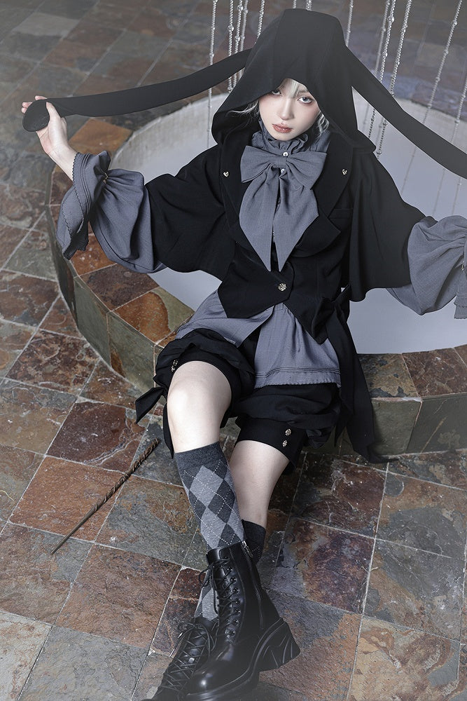 Lolita Shirt Grau Poet Ärmel Rüschen Mode Ouji Ausschnitt Bischof