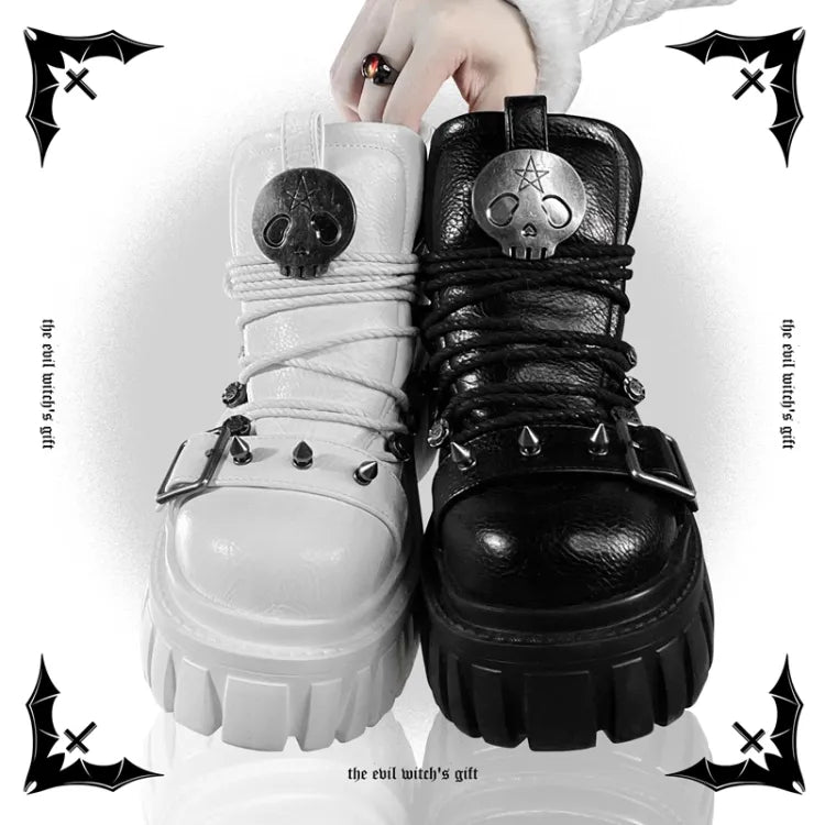 Studs Platforms White Decorated Punk Lolita Skull PU Star