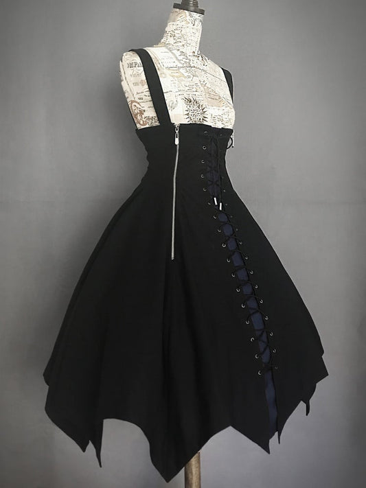 Plus Size High Waist Taschentuchrock Schwarz Blau