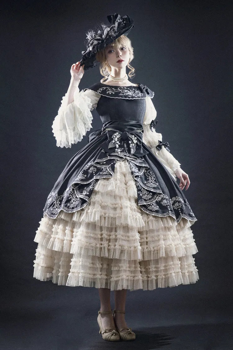Lily Embroidery Dress Beige Lolita Valley of Black Classic the