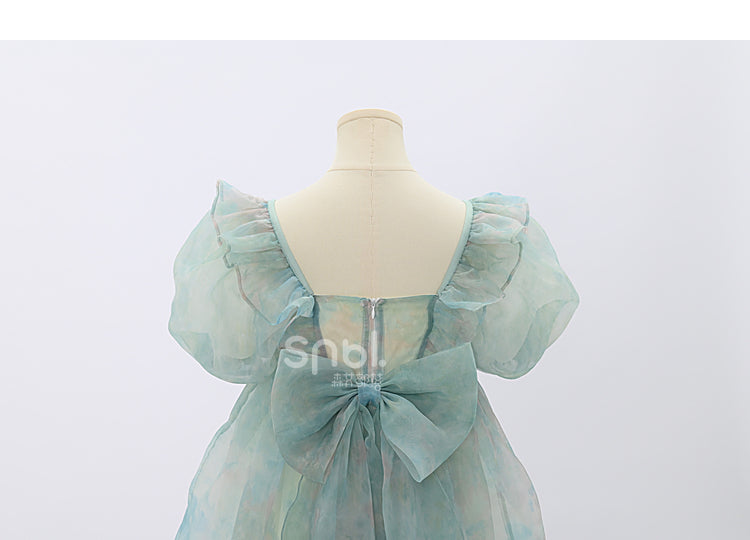 Green Short/Long Sleeves Short Bow with Sweet Detachable Version Dress Big