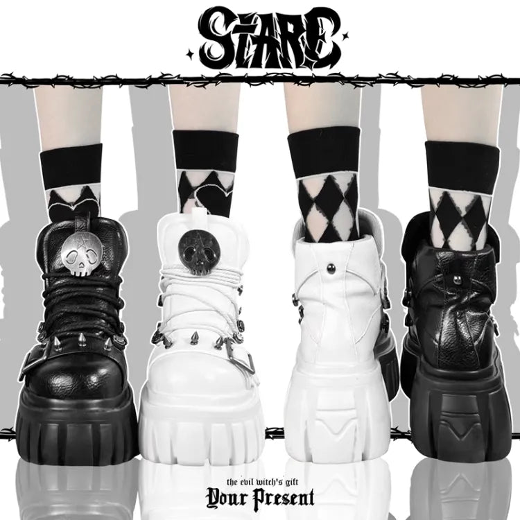 Studs Platforms White Decorated Punk Lolita Skull PU Star