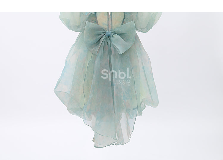 Green Short/Long Sleeves Short Bow with Sweet Detachable Version Dress Big
