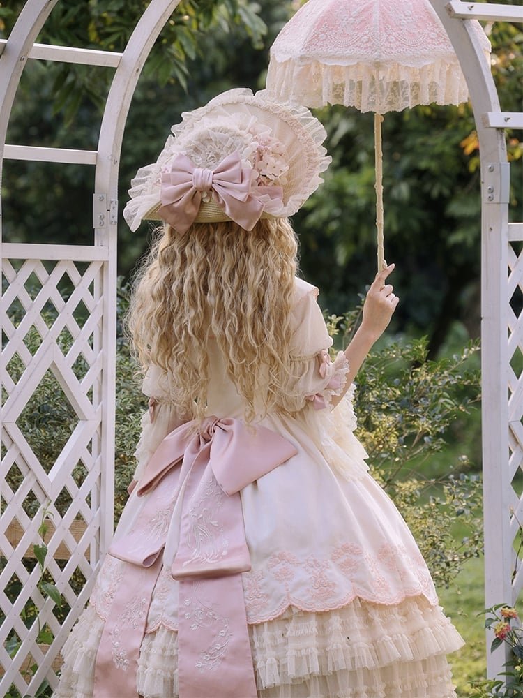 von Beige Classic Dress Valley Stickerei Pink die Lolita Lily