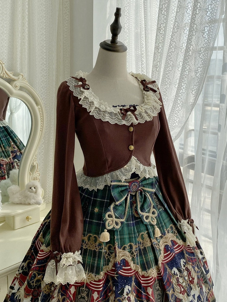 with Sleeves Accents Delicate Lace Cardigan and Coffee Bow Cozy Long Trim