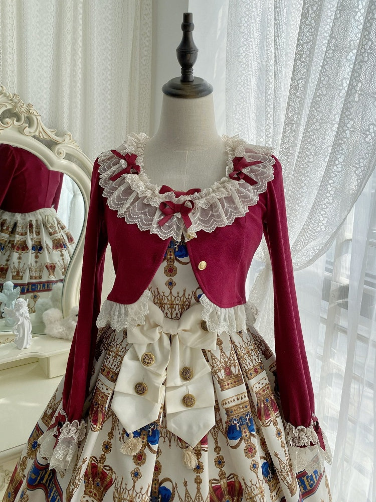 Christmas Lace Bow-Detailed Cropped Vibes Cardigan Red