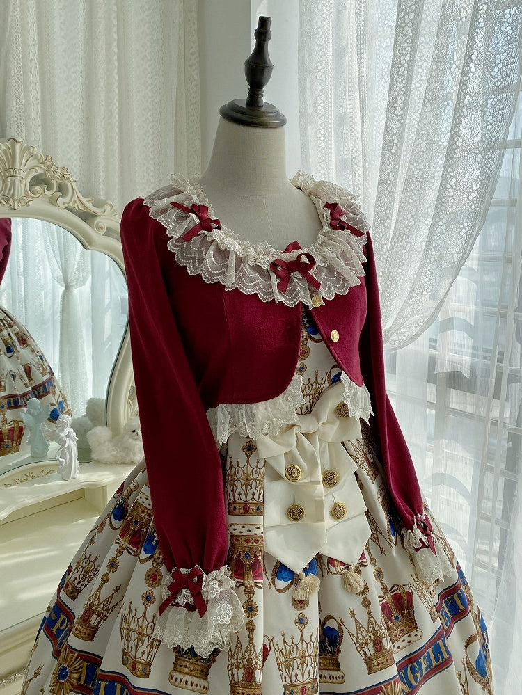 Christmas Lace Bow-Detailed Cropped Vibes Cardigan Red