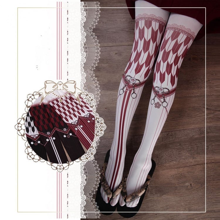 Lolita-Strumpfhose mit Schleifen und Kirschblüten