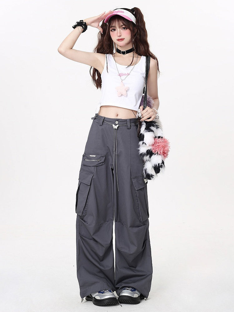 Chain Butterfly Gray Techwear Wide-leg with Cargo Pants Waist