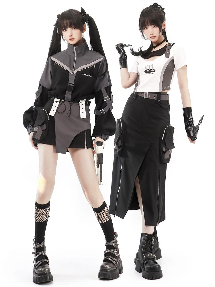 Cargo Long Techwear Wasteland Black Skirt Slit