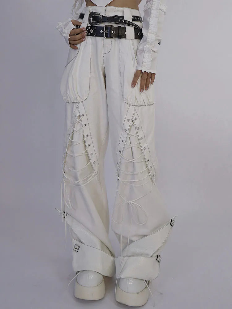 Waistband Denim Details (Waistbelts Double Pants Lace-up White Included) Not