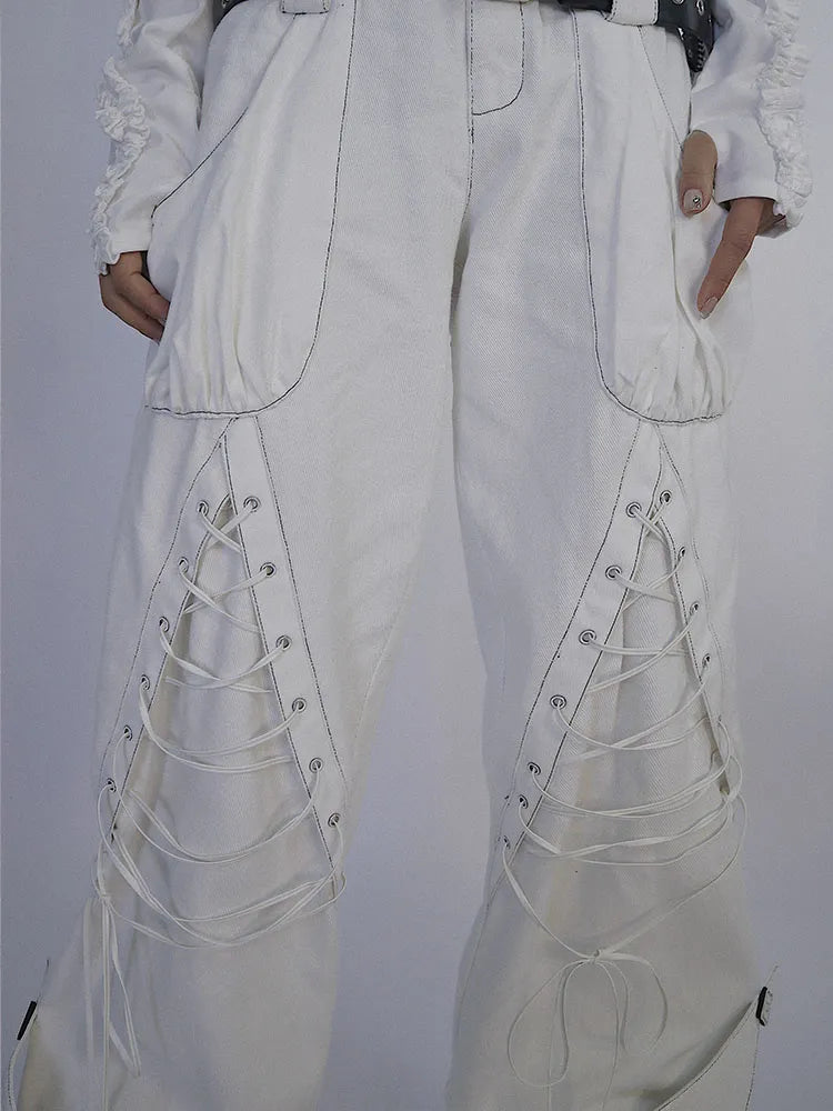 Waistband Denim Details (Waistbelts Double Pants Lace-up White Included) Not