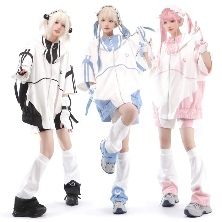 Landmine Style Zipper Sweatshirt Elbow-length Sleeves Jirai Kei Jacket without Hoodie