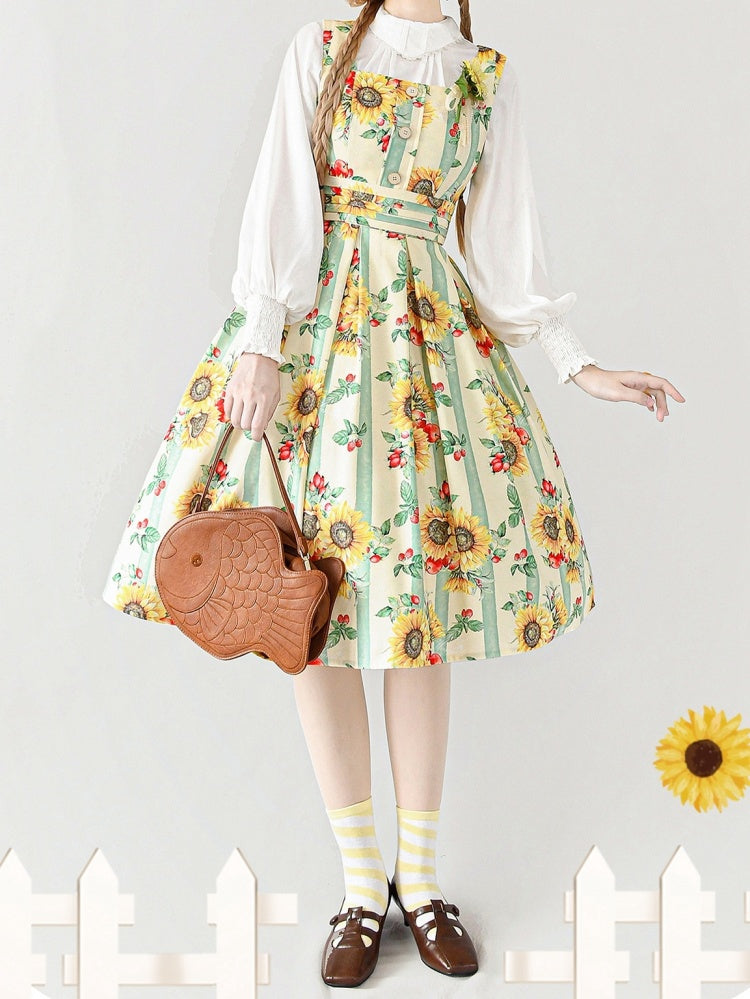 Yellow Sunflowers Square Neckline Elegant Classic Lolita JSK Dress