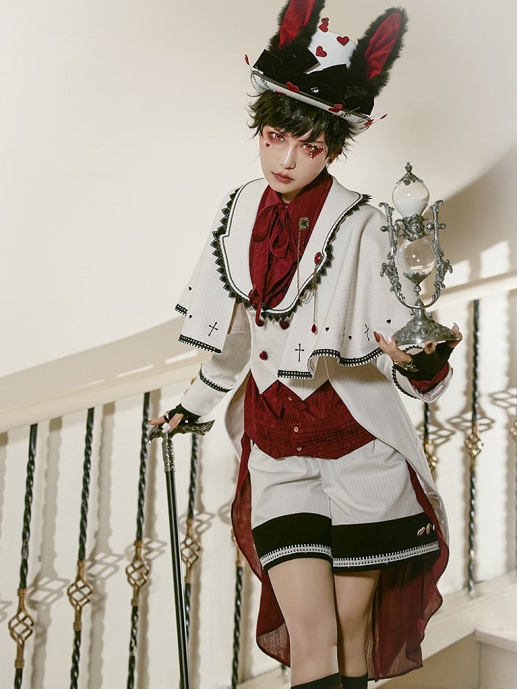Lolita Split-Tail Ouji Cape Coat White Bunny-Ear Detachable with Aristocrat