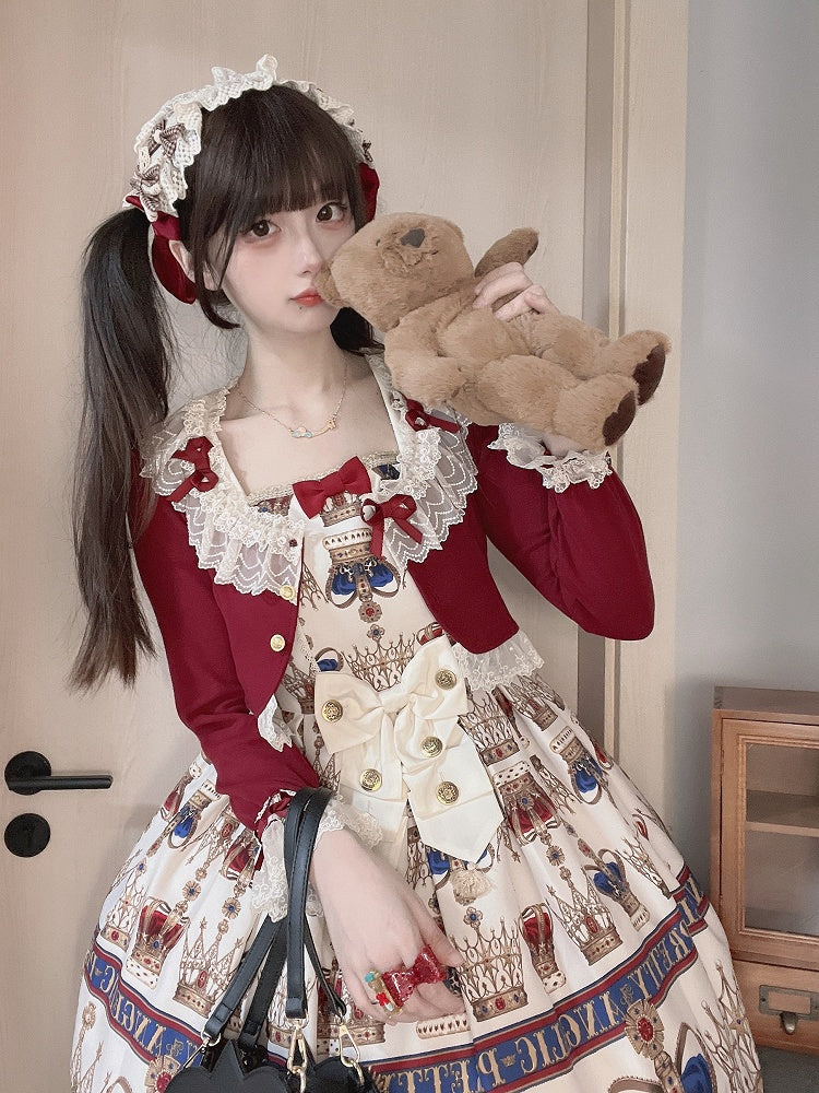 Christmas Lace Bow-Detailed Cropped Vibes Cardigan Red