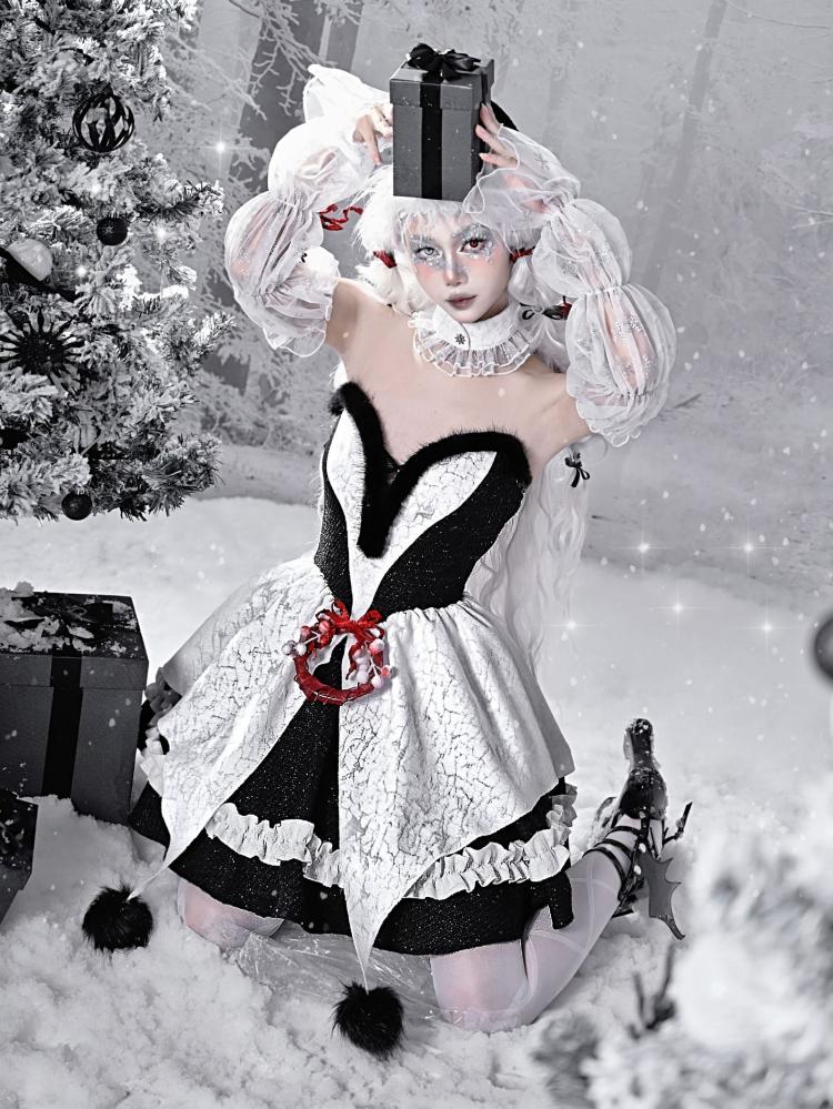Gothic Christmas Plüsch Sweetheart Bouffant Kleid Set