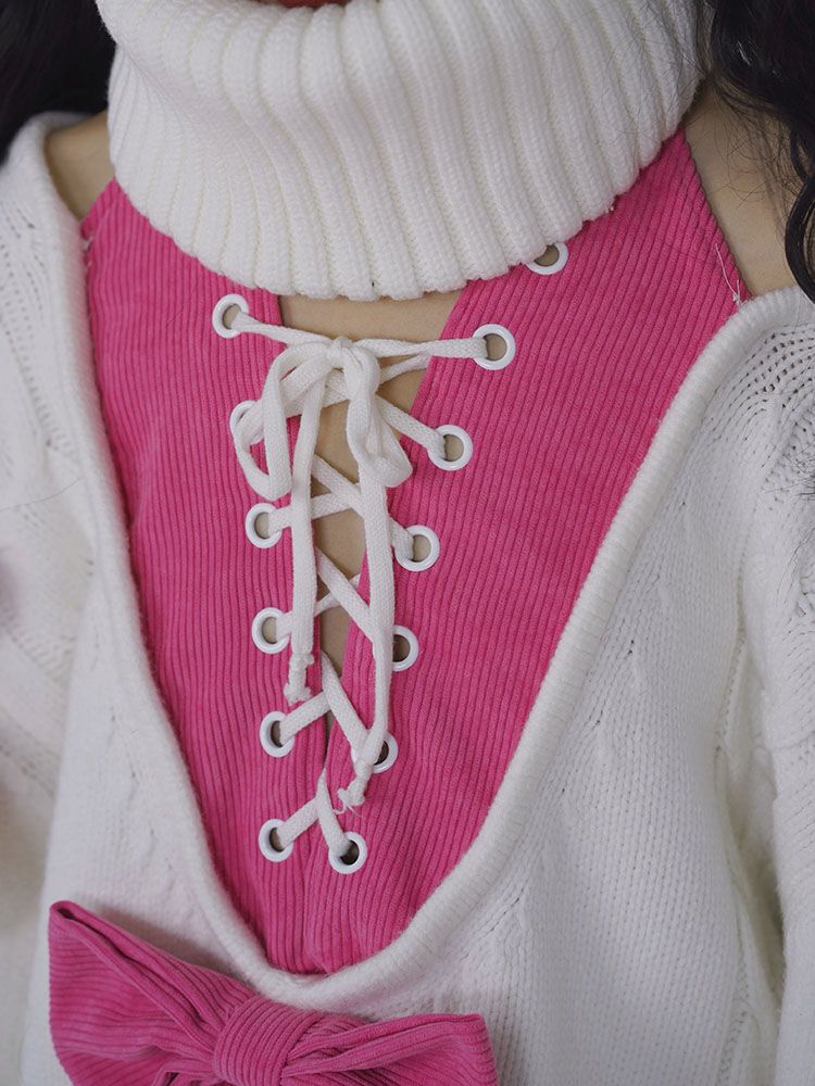 Rosa Schleife Weiß Rollkragenpullover